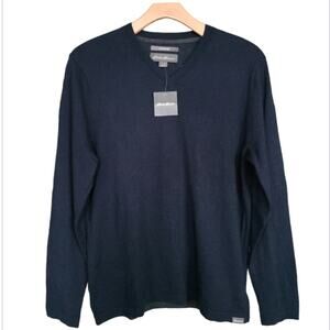 NWT Eddie Bauer Mens V-Neck Cotton Merino Wool Sweater M Blue Business Casual